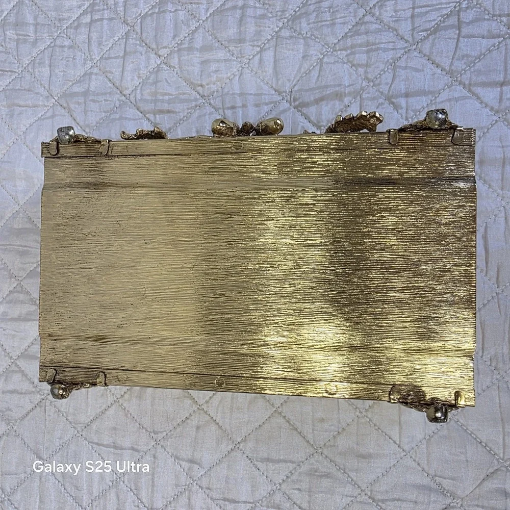 Vintage Hollywood Regency Gold Leaves Acorns Tissue Napkin Mail Holder Victorian